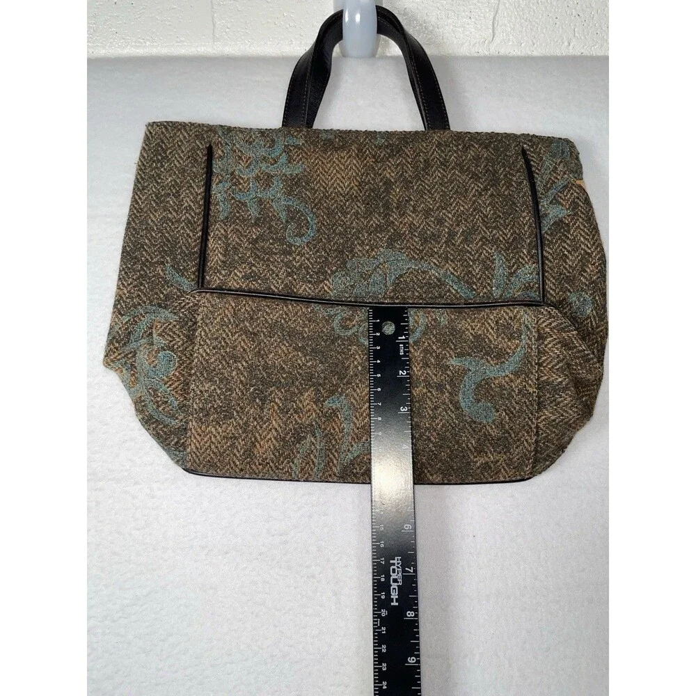 MZ Wallace Handbag TOTE Bag Purse Leather Tapestry Brown Green Tweed Preppy